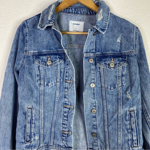 Old Navy Medium Wash Distressed Denim Blue Jean Jacket - Picture 2 of 8